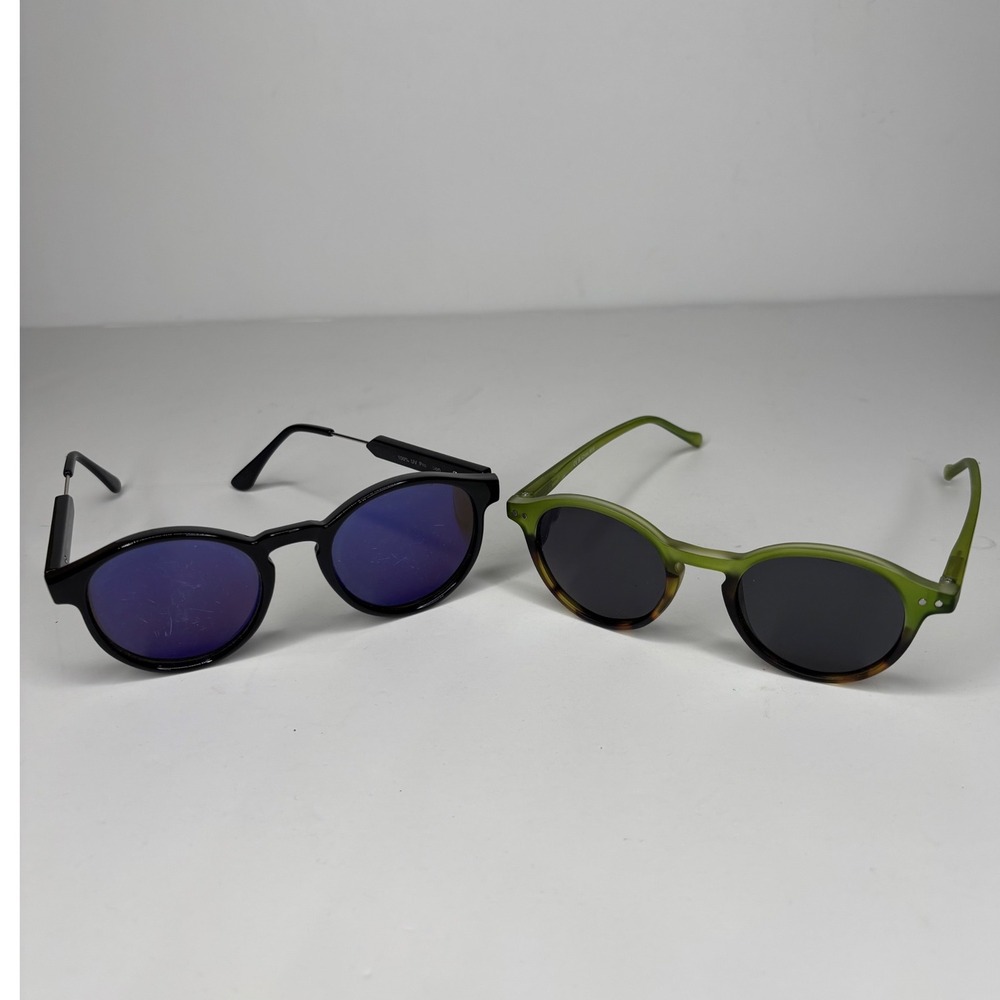 Round Sunglasses‎ Lot of 2 Unisex Black Green UV Protection AS IS